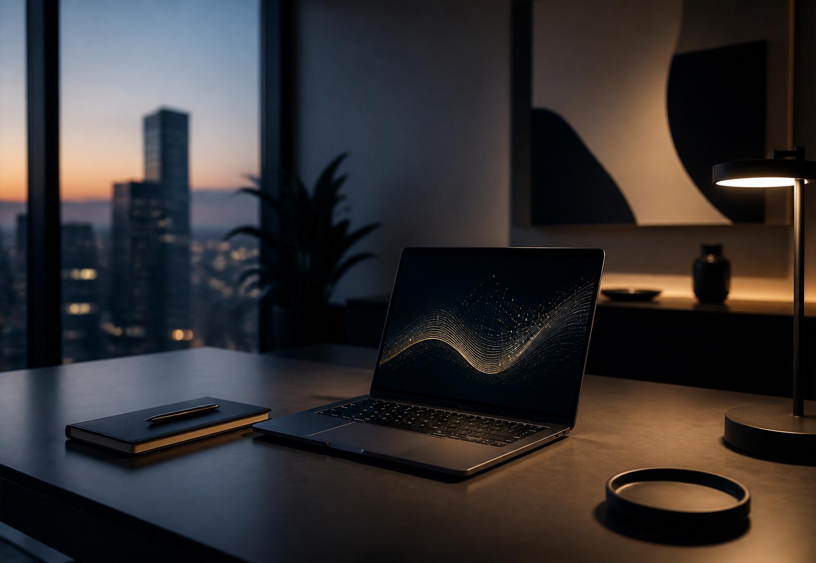 Ambiente executivo com dashboard e inteligência artificial